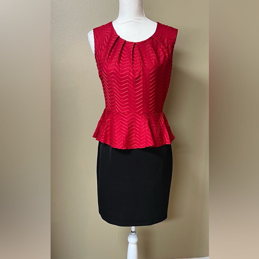 Enfocus Studio Textured Red and Black Midi Dress